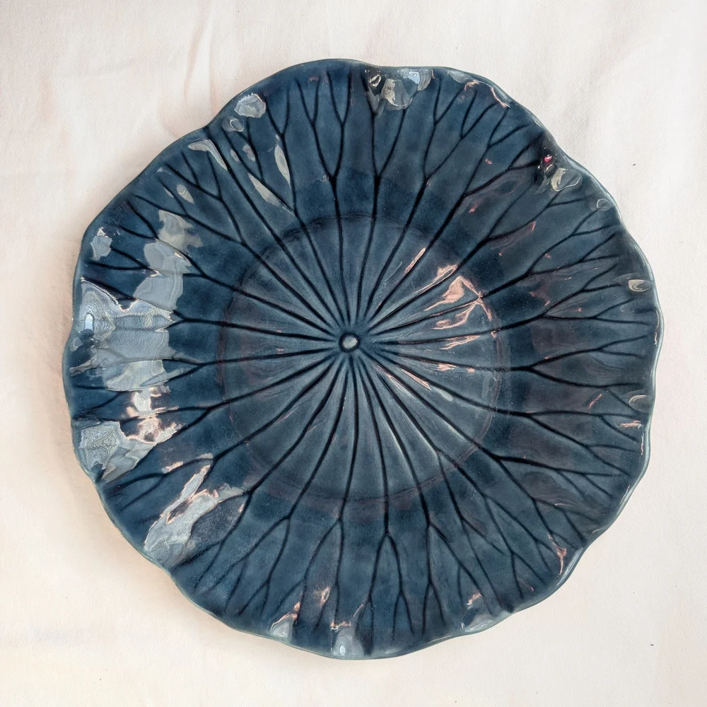 Metlox Lotus Blue Ceramic Serving Dinner Plate Vintage